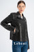 Lebeni Black Genuine Leather Biker Jacket for Women – Crocodile-Embossed Lambskin with Layered Collar and Side Zipper – Perfect for All Seasons