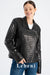 Lebeni Black Genuine Leather Biker Jacket for Women – Crocodile-Embossed Lambskin with Layered Collar and Side Zipper – Perfect for All Seasons