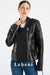 Lebeni Black Genuine Leather Biker Jacket for Women – Crocodile-Embossed Lambskin with Layered Collar and Side Zipper – Perfect for All Seasons