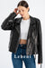 Lebeni Black Genuine Leather Biker Jacket for Women – Crocodile-Embossed Lambskin with Layered Collar and Side Zipper – Perfect for All Seasons