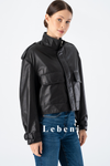 Short Bomber Leather Jacket - Seasonal Genuine Lambskin Jacket with Large Pockets