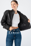 Short Bomber Leather Jacket - Seasonal Genuine Lambskin Jacket with Large Pockets