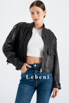 Short Bomber Leather Jacket - Seasonal Genuine Lambskin Jacket with Large Pockets