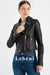 Women's Black Lambskin Leather Biker Jacket - Cropped, Zipper Detail, Fully Lined, Premium Quality