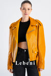 Lebeni Genuine Lambskin Leather Jacket Women Oversized - Seasonal Genuine Leather Moto Biker Women's Jacket Yellow Mustard