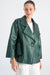 Women's Green Oversize Lambskin Leather Jacket - Single Button Modern Design