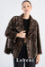 Women's Leopard Print Oversize Shearling Jacket with Single Button Detail