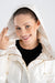 Women's White Shiny Hooded Ski Jacket - Hidden Hood, Color Block