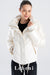 Women's White Shiny Hooded Ski Jacket - Hidden Hood, Color Block