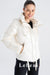 Women's White Shiny Hooded Ski Jacket - Hidden Hood, Color Block