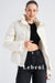 Women's White Shiny Hooded Ski Jacket - Hidden Hood, Color Block
