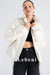 Women's White Shiny Hooded Ski Jacket - Hidden Hood, Color Block