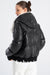 Women's Black Lambskin Hooded Jacket - Fur Trimmed Collar with Zippered Design