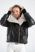 Women's Black Lambskin Hooded Jacket - Fur Trimmed Collar with Zippered Design