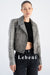 Women's Distressed Gray Lambskin Leather Biker Jacket - Zipper Pocket Details, Vintage Look, Slim Fit