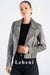 Women's Distressed Gray Lambskin Leather Biker Jacket - Zipper Pocket Details, Vintage Look, Slim Fit