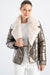 Women's Metallic Bronze Shiny Jacket - Fur-Trimmed Collar with Stylish Zippered Design
