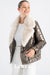 Women's Metallic Bronze Shiny Jacket - Fur-Trimmed Collar with Stylish Zippered Design