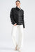 Women's Soft Lambskin Leather Black Puffer Jacket with Fur Trim