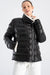 Women's Soft Lambskin Leather Black Puffer Jacket with Fur Trim