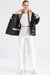 Women's Soft Lambskin Leather Black Puffer Jacket with Fur Trim