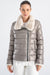 Women's Soft Lambskin Leather Gray Puffer Jacket with Fur Trim