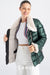 Women's Soft Lambskin Leather Metallic Green Puffer Jacket with Fur Trim