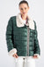 Women's Soft Lambskin Leather Metallic Green Puffer Jacket with Fur Trim