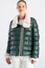 Women's Soft Lambskin Leather Metallic Green Puffer Jacket with Fur Trim