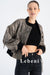 Women's Vintage Gray Distressed Lambskin Bomber Jacket - Genuine Leather, Relaxed Fit, Ribbed Details, Zippered Design