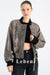 Women's Vintage Gray Distressed Lambskin Bomber Jacket - Genuine Leather, Relaxed Fit, Ribbed Details, Zippered Design