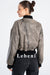 Women's Vintage Gray Distressed Lambskin Bomber Jacket - Genuine Leather, Relaxed Fit, Ribbed Details, Zippered Design