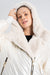 Women's White Shiny Jacket - Rex Fur Detailed Hooded Winter Puffer Coat