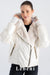 Women's White Shiny Jacket - Rex Fur Detailed Hooded Winter Puffer Coat