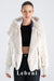 Women's White Shiny Jacket - Rex Fur Detailed Hooded Winter Puffer Coat