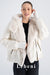 Women's White Shiny Jacket - Rex Fur Detailed Hooded Winter Puffer Coat