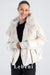 Women's White Shiny Jacket - Rex Fur Detailed Hooded Winter Puffer Coat