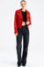 Women's Red Genuine Lamb Leather Biker Jacket - Short Design with Silver Zipper Details