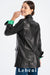Lebeni Women's Genuine Lambskin Leather Blazer Jacket – Lightweight Seasonal Black Leather Blazer with Satin Green Lining