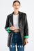 Lebeni Women's Genuine Lambskin Leather Blazer Jacket – Lightweight Seasonal Black Leather Blazer with Satin Green Lining